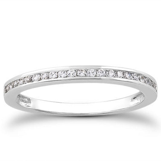 Bague de mariage en or blanc 14 carats, sertie de diamants sur la moitié de son tour