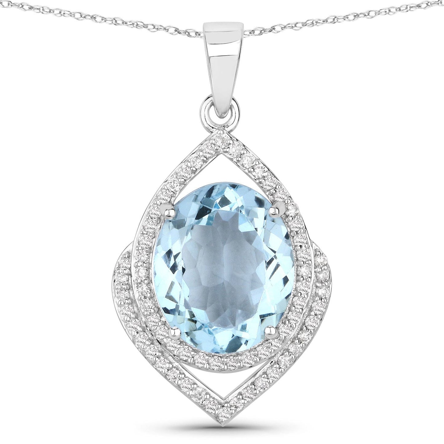 3.82 Carat Genuine Aquamarine and White Diamond 14K White Gold Pendant