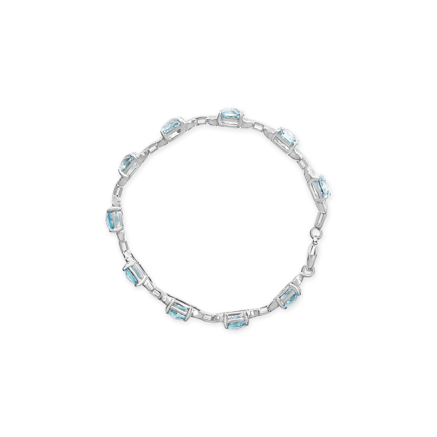 .925 Sterling Silver 7x7 mm Cushion Cut Blue Topaz and 1/20 cttw Round Cut Diamond Fashion Tennis Bracelet (I-J Color, I1-I2 Clarity) - 7"