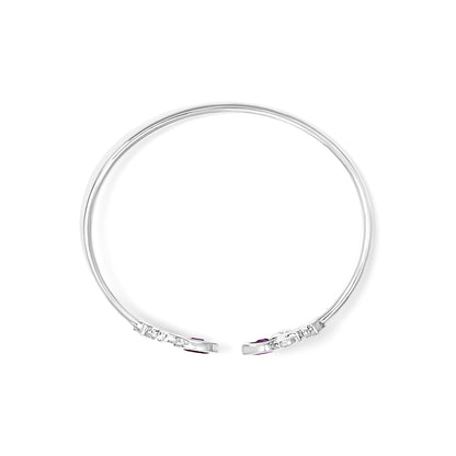 .925 Sterling Silver 8X4MM Marquise Purple Amethyst and Diamond Accent Fleur Di Lis Open Cuff Bangle (I-J Color, I1-I2 Clarity) - 7"