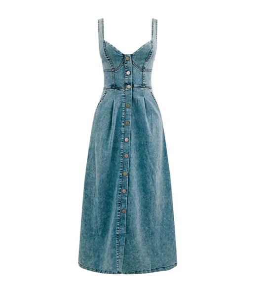 Vestido midi vaquero con hebilla para mujer