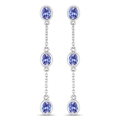 1.98 Carat Genuine Tanzanite .925 Sterling Silver Earrings