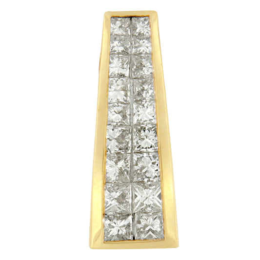 Collier avec pendentif en or jaune 14 carats et diamants taille princesse de 1,5 carat total, motif colonne grecque (G-H, VS1-VS2)