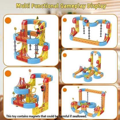 66PCS Magnetic Train Set Electric Train Track for Kids DIY Race Car Track with Train and Traffic Signs USB Rechargeable Gravity Defying Car Toy STEM Building Toys New Year Gift