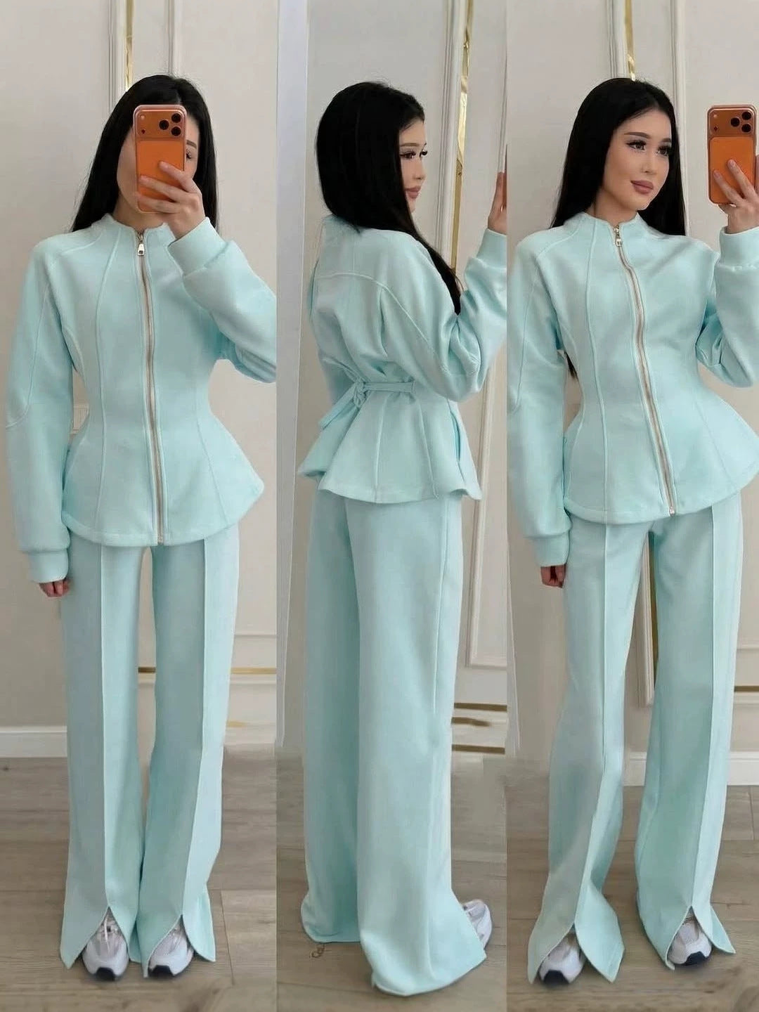 2026 Autumn High-End Light Luxury Chanel Style Outfit Two-Piece Set Solid Color Long-Sleeve Jacket European And American Amazon