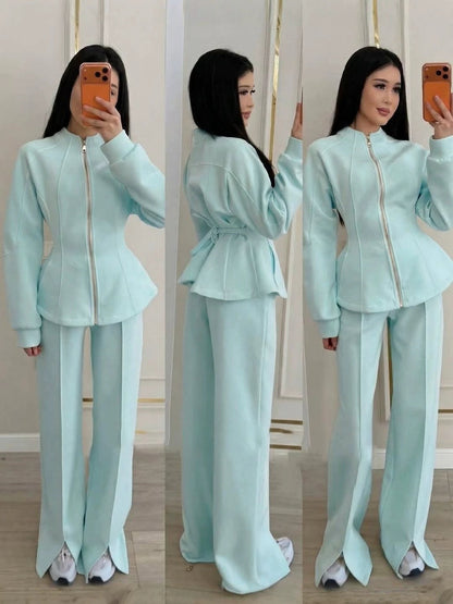 2026 Autumn High-End Light Luxury Chanel Style Outfit Two-Piece Set Solid Color Long-Sleeve Jacket European And American Amazon