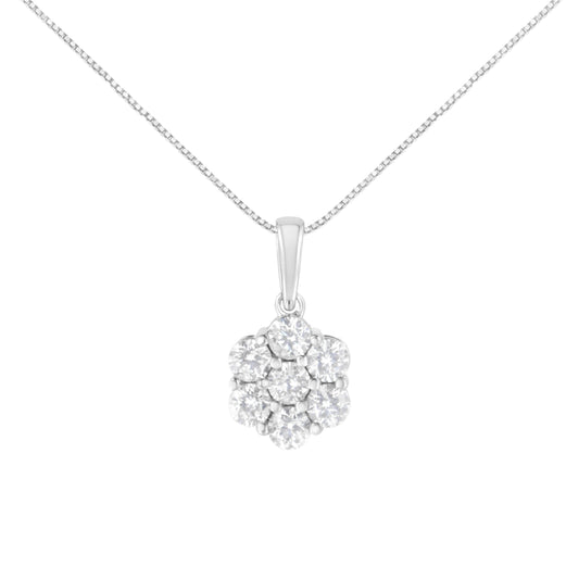 Collier pendentif 18 carats en or blanc 14 carats, grappe de 7 diamants taille brillant de 2,00 carats (couleur H-I, pureté SI2-I1)