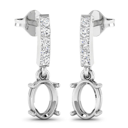 0.14 Carat Genuine White Diamond 14K White Gold Semi Mount Earrings - holds 7x5mm Oval Gemstones