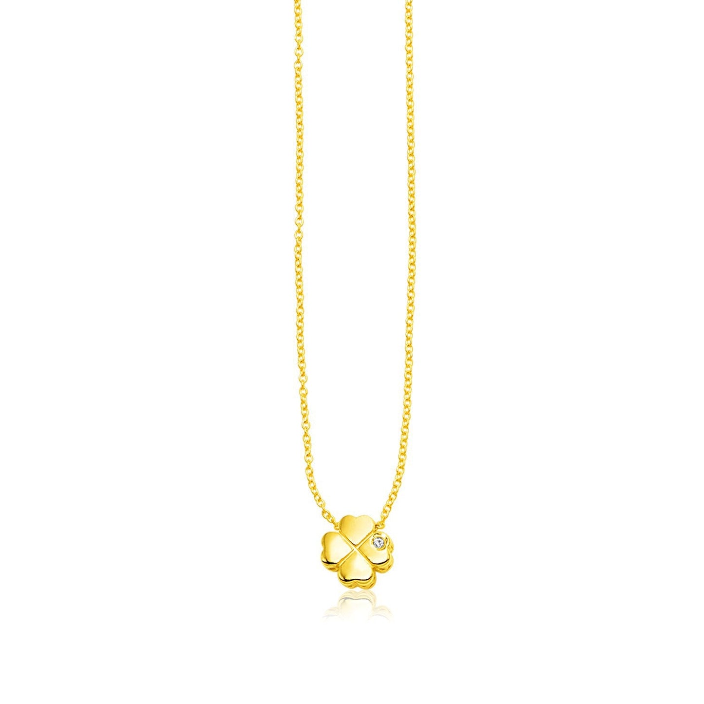 14k Yellow Gold Polished Four Leaf Clover Necklace with Diamond