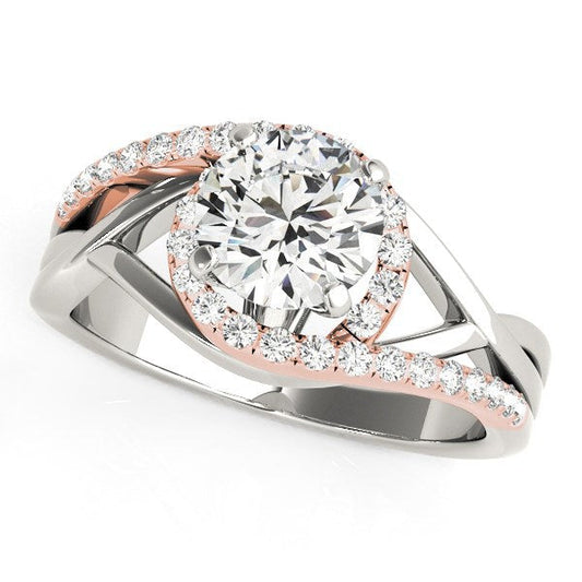 Bague de fiançailles en or blanc et rose 14 carats avec diamants (poids total de 1,25 carat)
