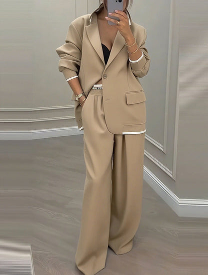 European And American Cross-Border 2026 Autumn And Winter New Women's Clothing Amazon Style Long-Sleeve Jacket Casual Wide-Leg Pants Suit Set
