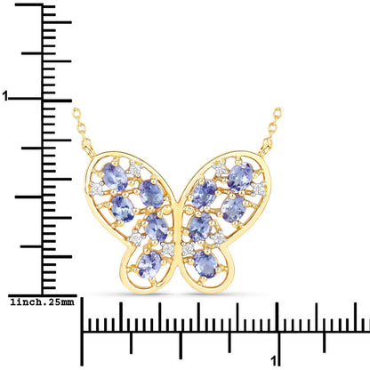 1.86 Carat Genuine Tanzanite and White Zircon .925 Sterling Silver Necklace