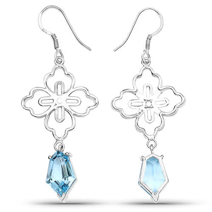 12.82 Carat Genuine Swiss Blue Topaz .925 Sterling Silver Earrings