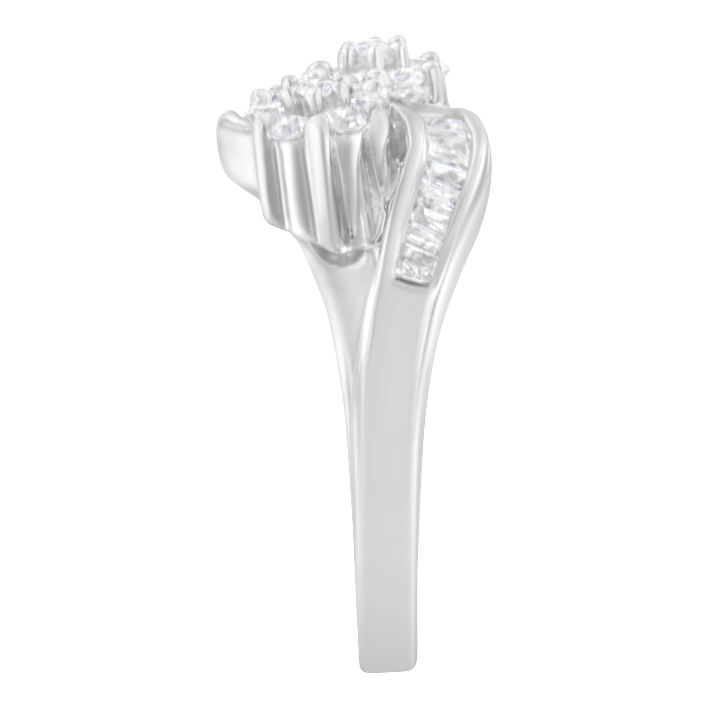 14K White Gold Round and Baguette Diamond Bypass Ring (1/2 cttw, H-I Color, I1-I2 Clarity) - Ring Size 6