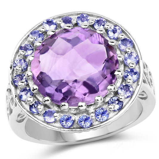 Bague en argent sterling .925 avec améthyste véritable et tanzanite de 5,95 carats
