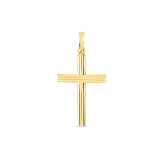 Pendentif croix côtelée en or jaune 14 carats poli
