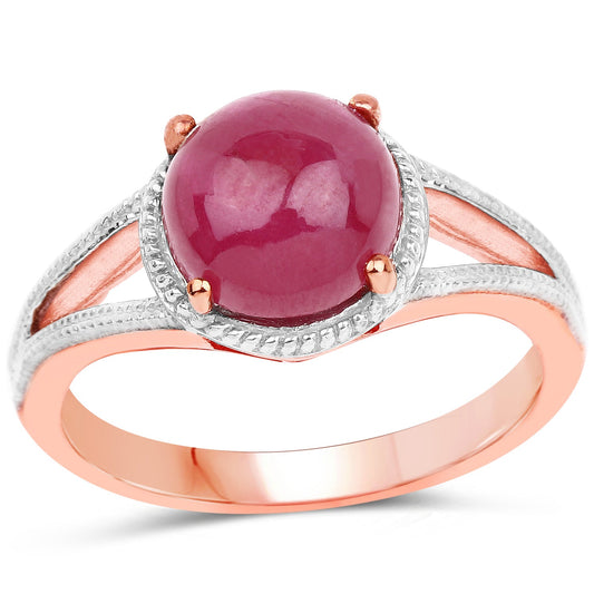 Bague en Argent Sterling 925 Plaqué Or Rose 14K, Rubis Rempli de Verre de 5,05 Carats