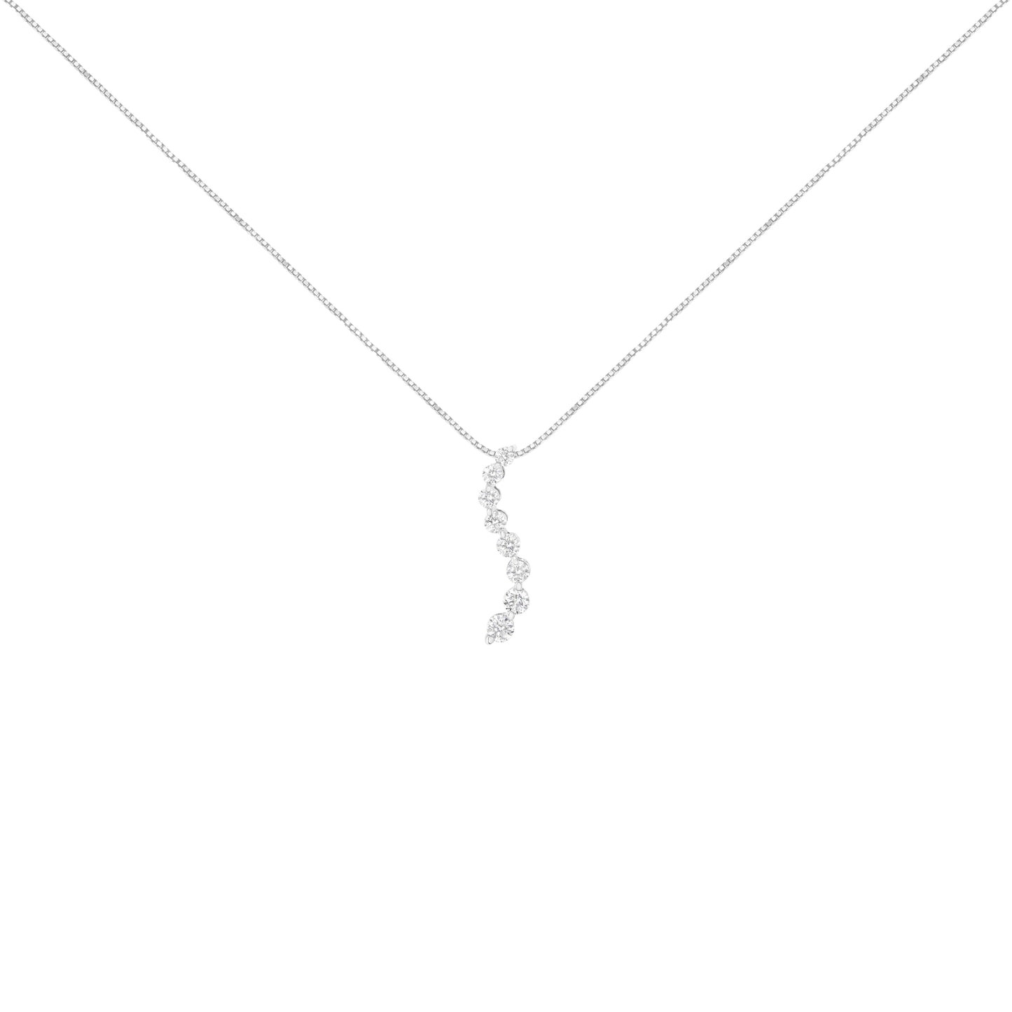 AGS Certified 14k White Gold 3.0 Cttw Baguette and Brilliant Round-Cut Diamond Journey 18" Pendant Necklace (K-L Color, I1-I2 Clarity)