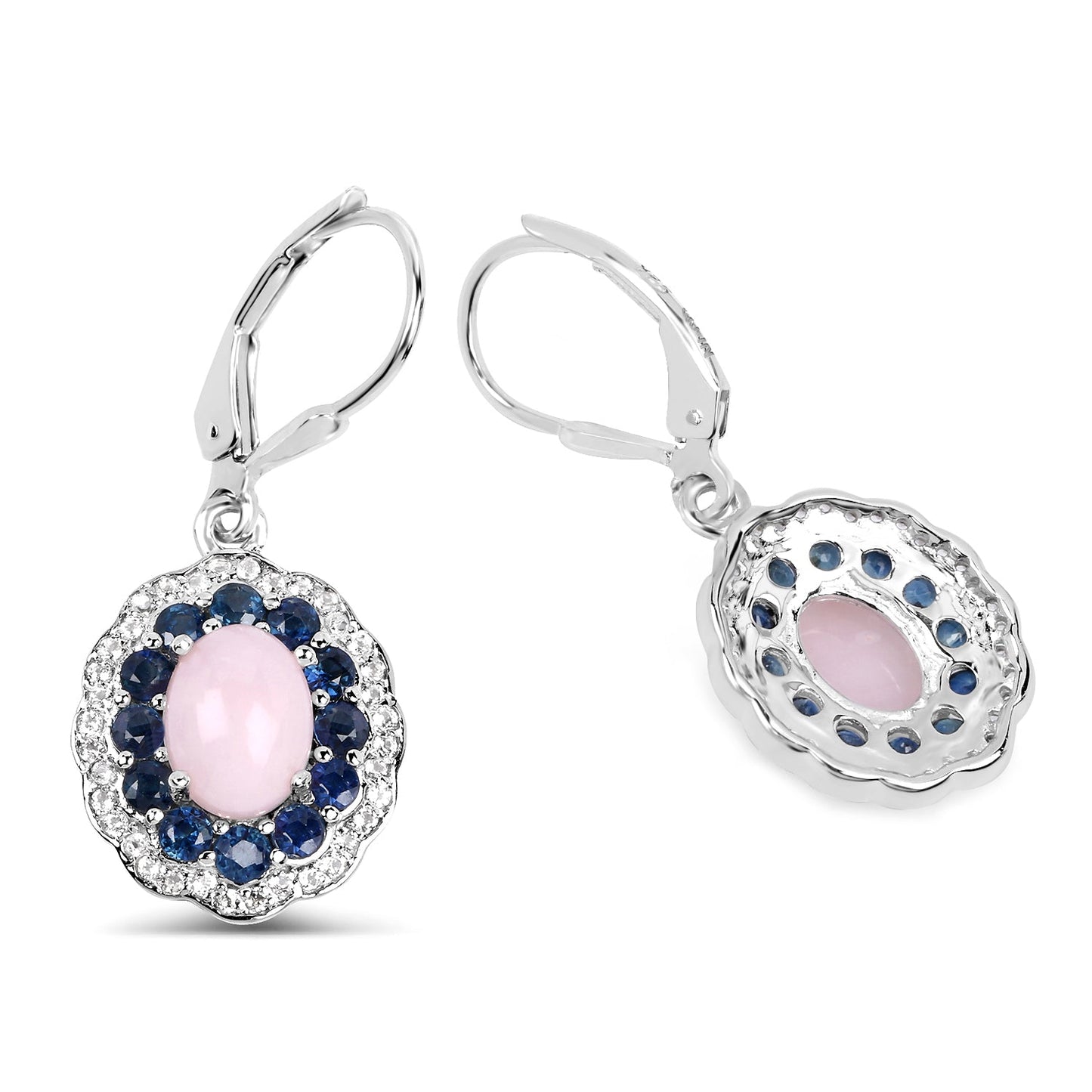 4.00 Carat Genuine Opal Pink, Blue Sapphire and White Topaz .925 Sterling Silver Earrings