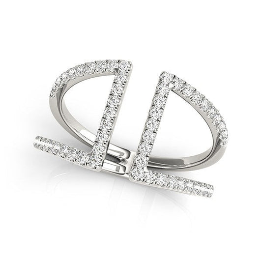 Bague à double anneau de style ouvert en or blanc 14 carats avec diamants (0,50 carat total)