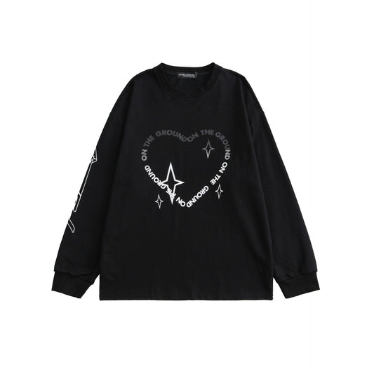 Camiseta de manga larga suelta con cuello redondo para mujer