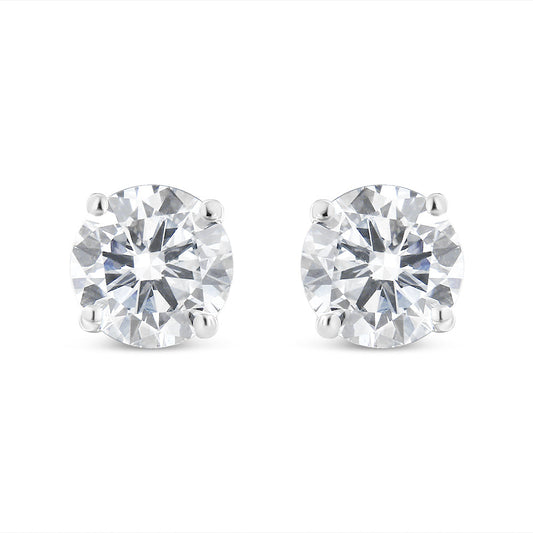 Boucles d'oreilles clous classiques en or blanc 14 carats avec diamants ronds taille brillant 1,5 carat (poids total), couleur H-I, pureté SI1-SI2, serti 4 griffes, avec fermoirs à vis