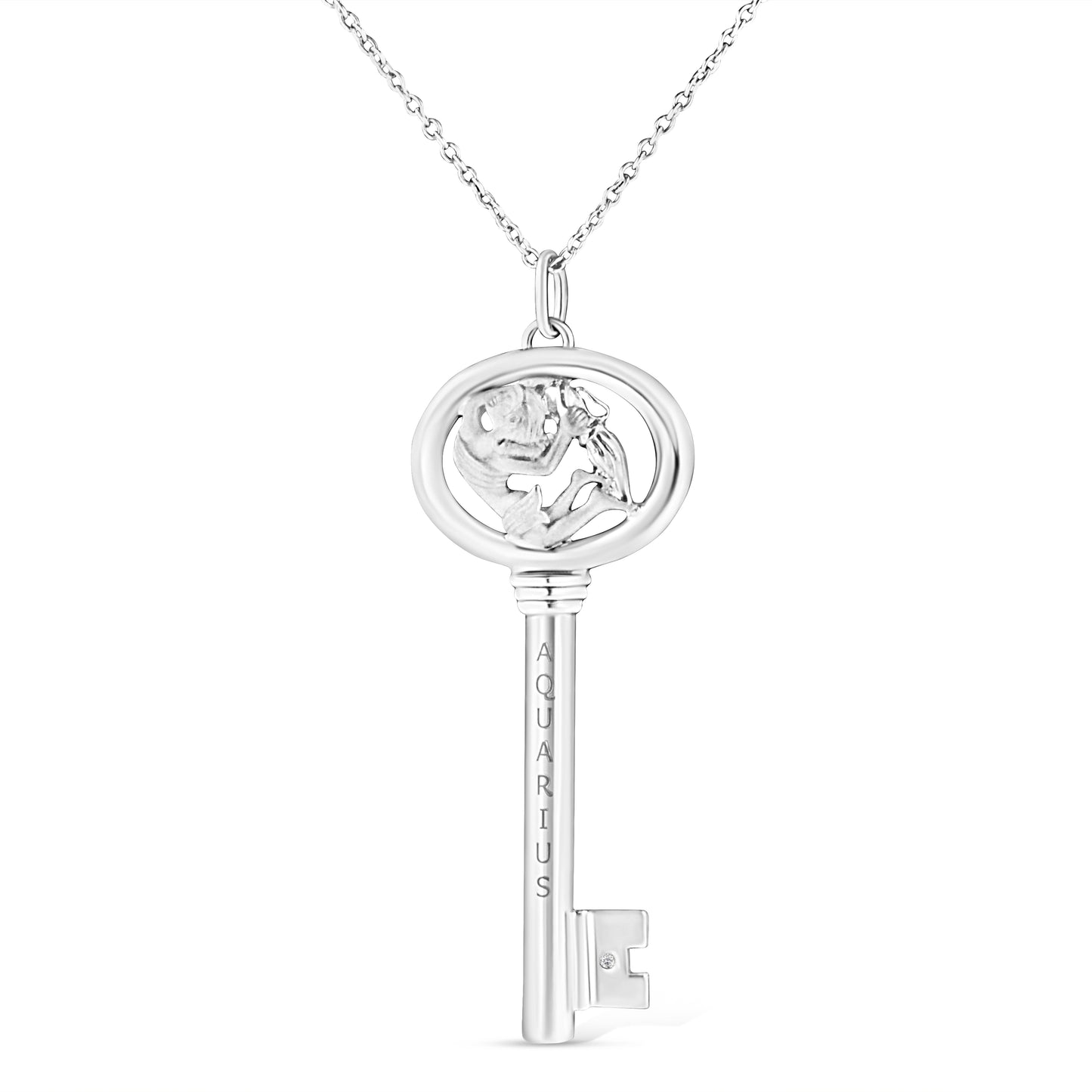 .925 Sterling Silver Diamond Accent Virgo Zodiac Key 18" Pendant Necklace (K-L Color, I1-I2 Clarity)