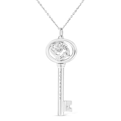 .925 Sterling Silver Diamond Accent Virgo Zodiac Key 18" Pendant Necklace (K-L Color, I1-I2 Clarity)