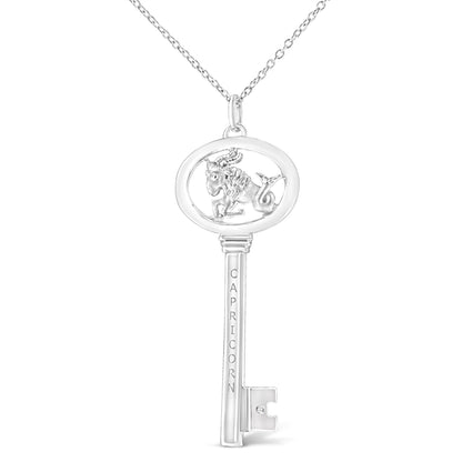 .925 Sterling Silver Diamond Accent Virgo Zodiac Key 18" Pendant Necklace (K-L Color, I1-I2 Clarity)