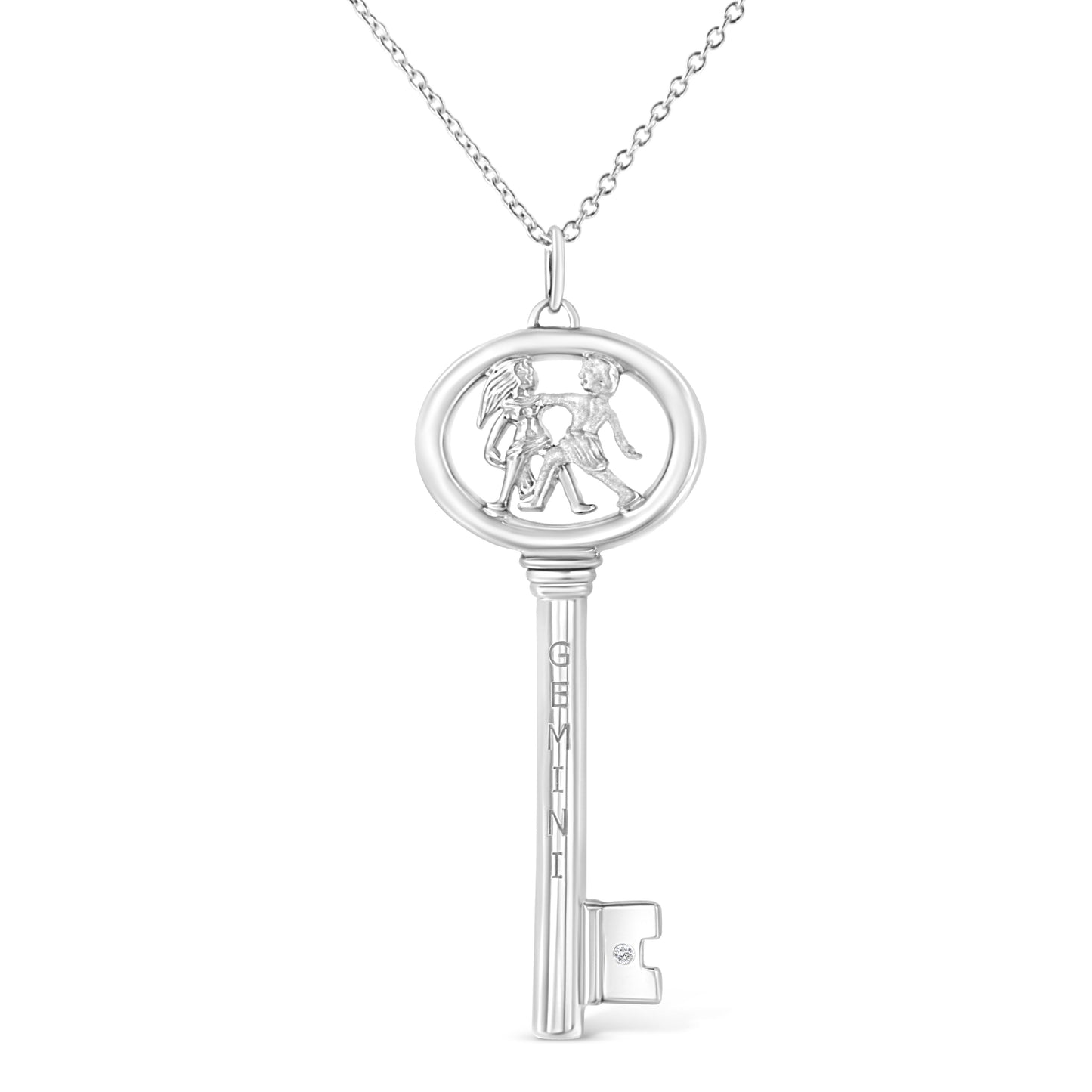 .925 Sterling Silver Diamond Accent Virgo Zodiac Key 18" Pendant Necklace (K-L Color, I1-I2 Clarity)