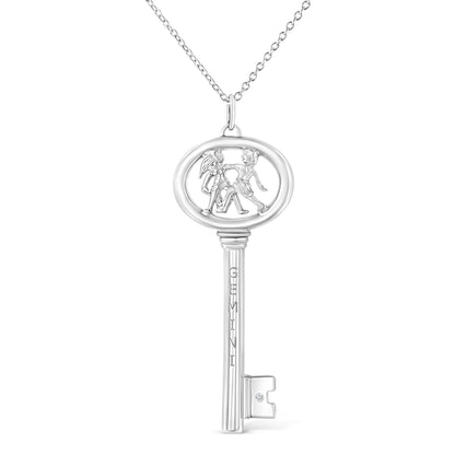 .925 Sterling Silver Diamond Accent Virgo Zodiac Key 18" Pendant Necklace (K-L Color, I1-I2 Clarity)