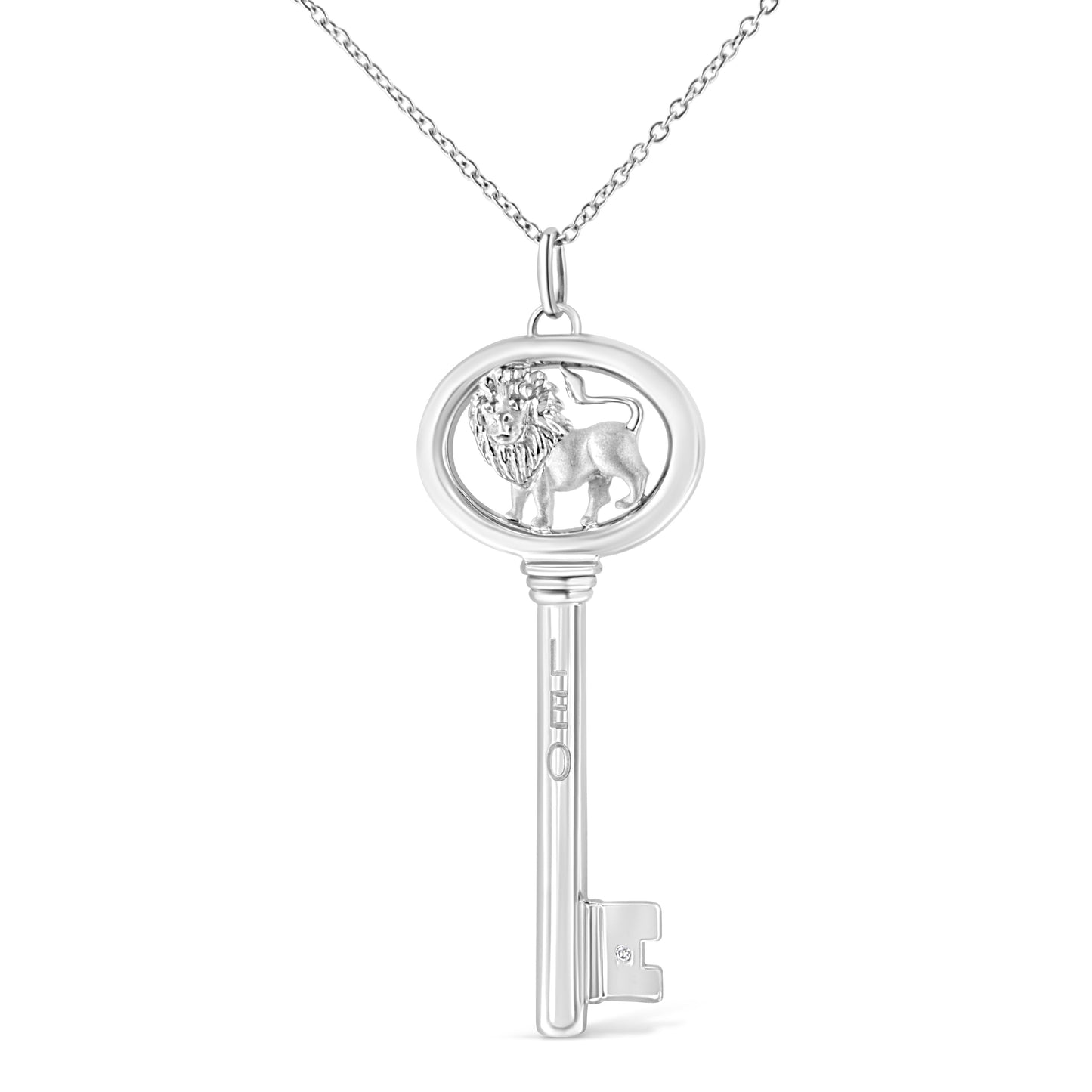 .925 Sterling Silver Diamond Accent Virgo Zodiac Key 18" Pendant Necklace (K-L Color, I1-I2 Clarity)