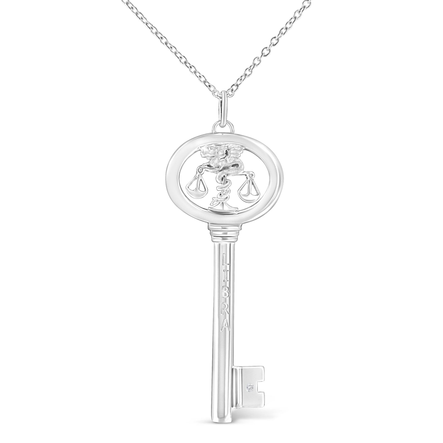 .925 Sterling Silver Diamond Accent Virgo Zodiac Key 18" Pendant Necklace (K-L Color, I1-I2 Clarity)