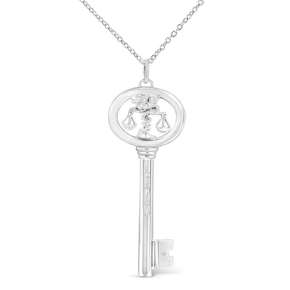 .925 Sterling Silver Diamond Accent Virgo Zodiac Key 18" Pendant Necklace (K-L Color, I1-I2 Clarity)