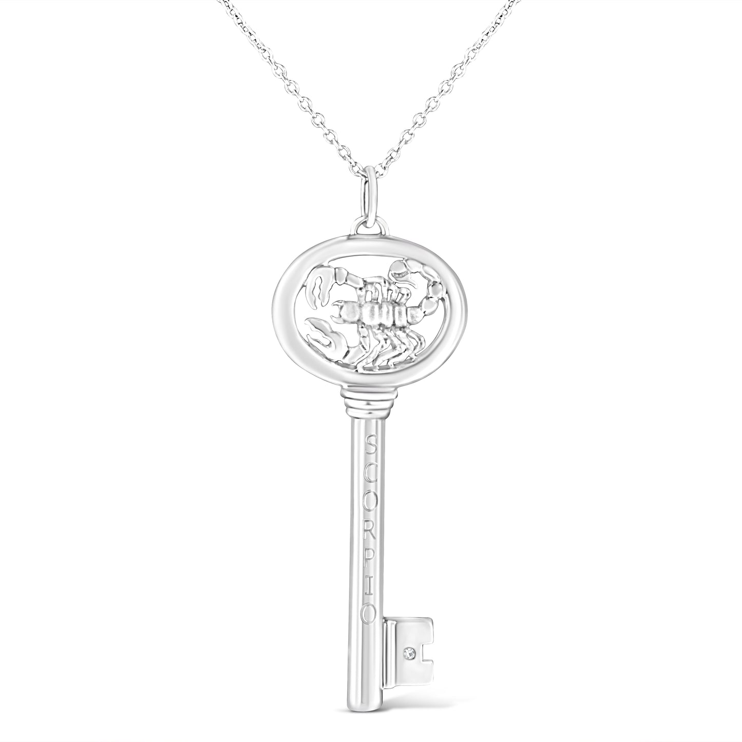 .925 Sterling Silver Diamond Accent Virgo Zodiac Key 18" Pendant Necklace (K-L Color, I1-I2 Clarity)