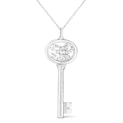.925 Sterling Silver Diamond Accent Virgo Zodiac Key 18" Pendant Necklace (K-L Color, I1-I2 Clarity)