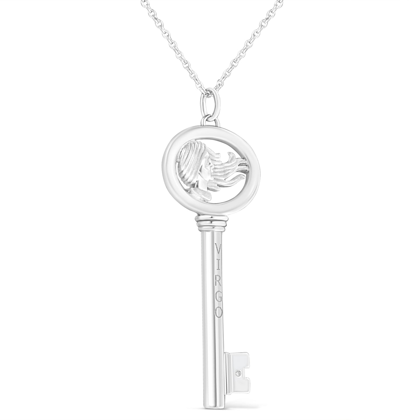 .925 Sterling Silver Diamond Accent Virgo Zodiac Key 18" Pendant Necklace (K-L Color, I1-I2 Clarity)