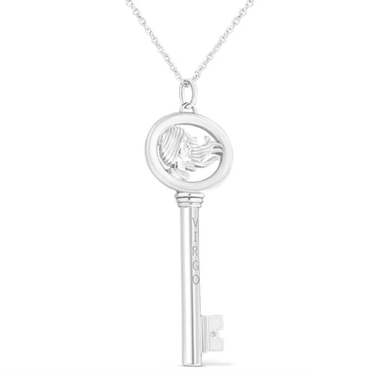 .925 Sterling Silver Diamond Accent Virgo Zodiac Key 18" Pendant Necklace (K-L Color, I1-I2 Clarity)