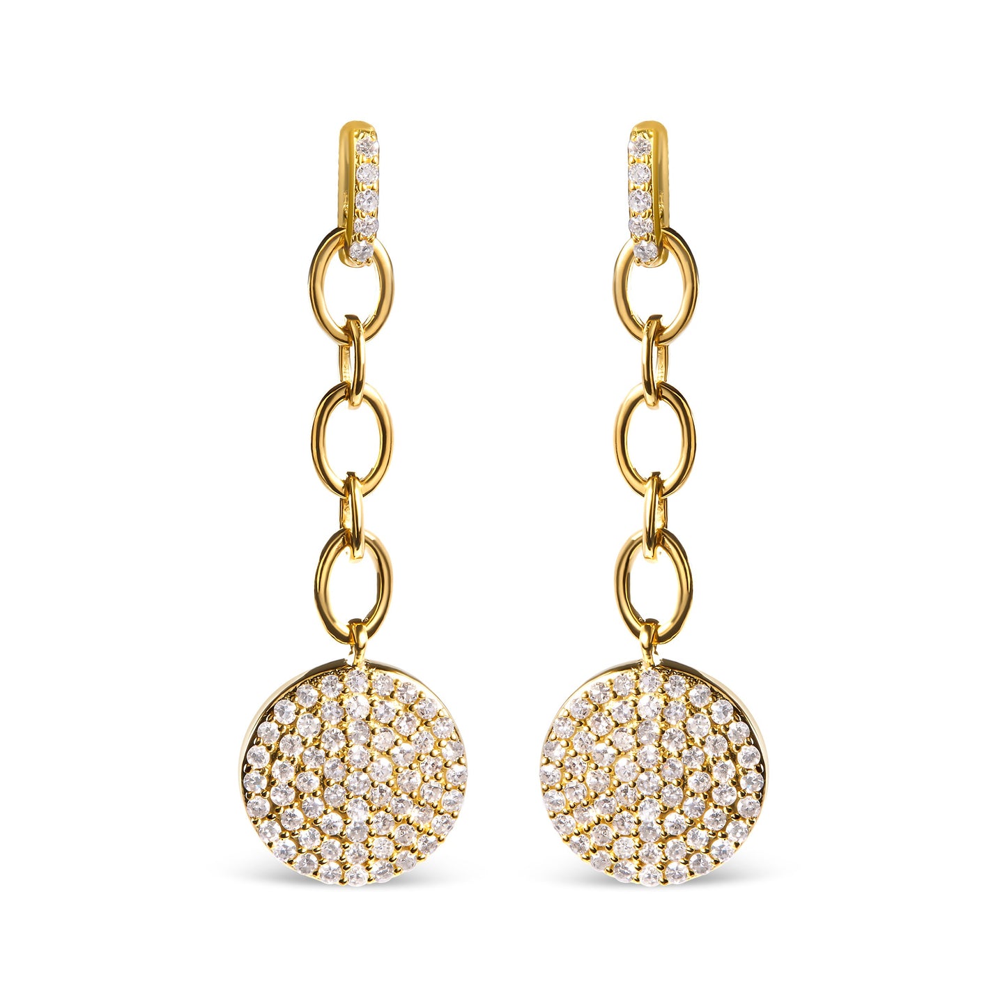 14K Yellow Gold 1.0 Cttw Diamond Chain Cluster Dangle Chain Earrings (I-J Color, I1-I2 Clarity)