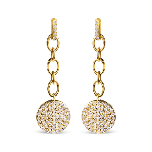 Boucles d'oreilles pendantes en chaîne grappe diamant or jaune 14 carats 1,0 carat total (couleur I-J, pureté I1-I2)