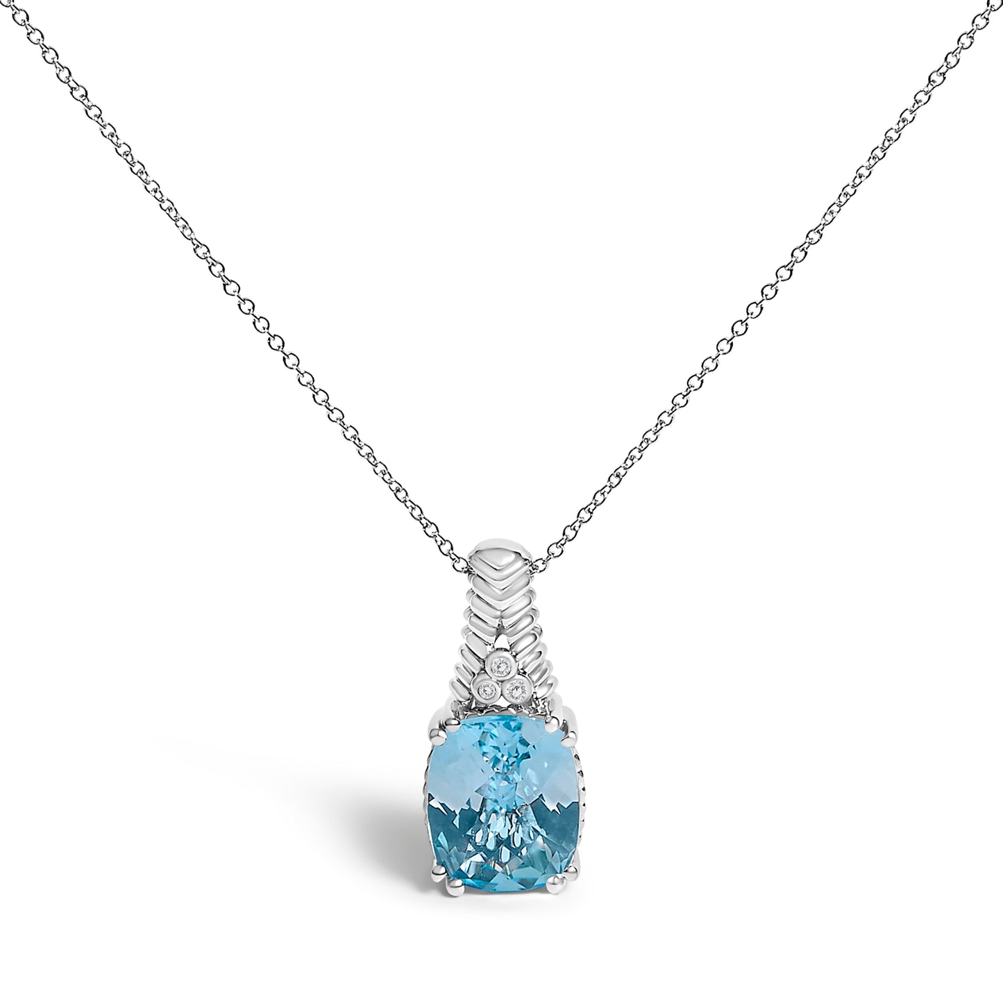 .925 Sterling Silver Blue Topaz and Diamond Accent Textured Pendant Necklace - 18" Inches