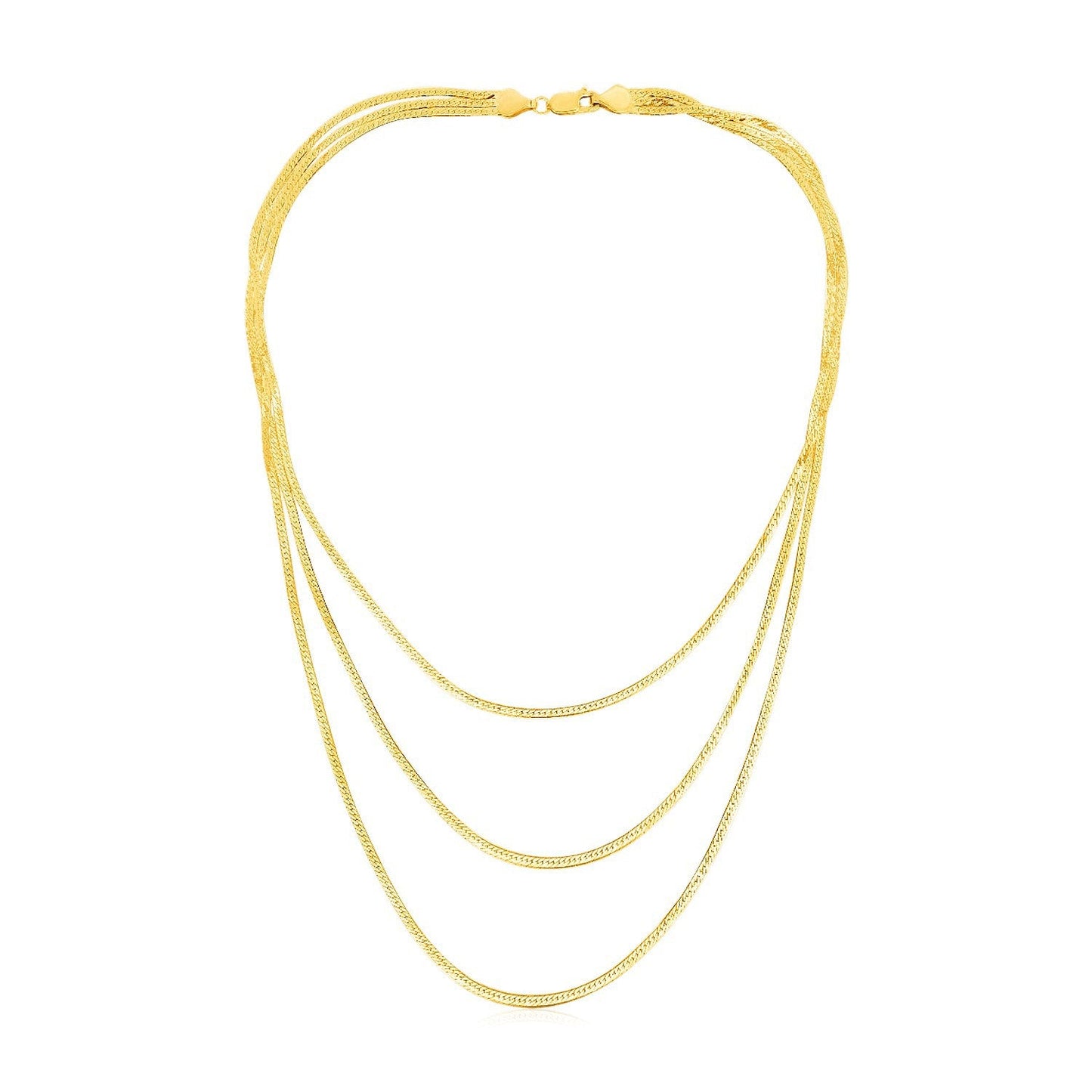 14k Yellow Gold Three Strand Herringbone Chain Necklace