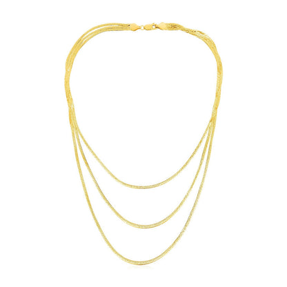 14k Yellow Gold Three Strand Herringbone Chain Necklace