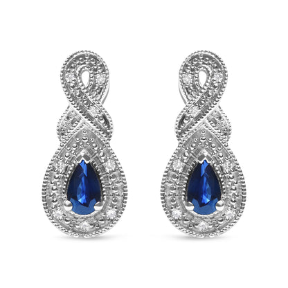 .925 Sterling Silver 4.5 x 3mm Pear Sapphire Gemstone and Diamond Accent Infinity Drop Stud Earrings (H-I Color, SI1-SI2 Clarity)