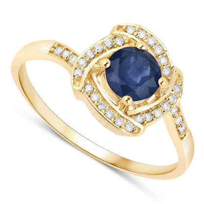 0.73 Carat Genuine Blue Sapphire and White Diamond 14K Yellow Gold Ring