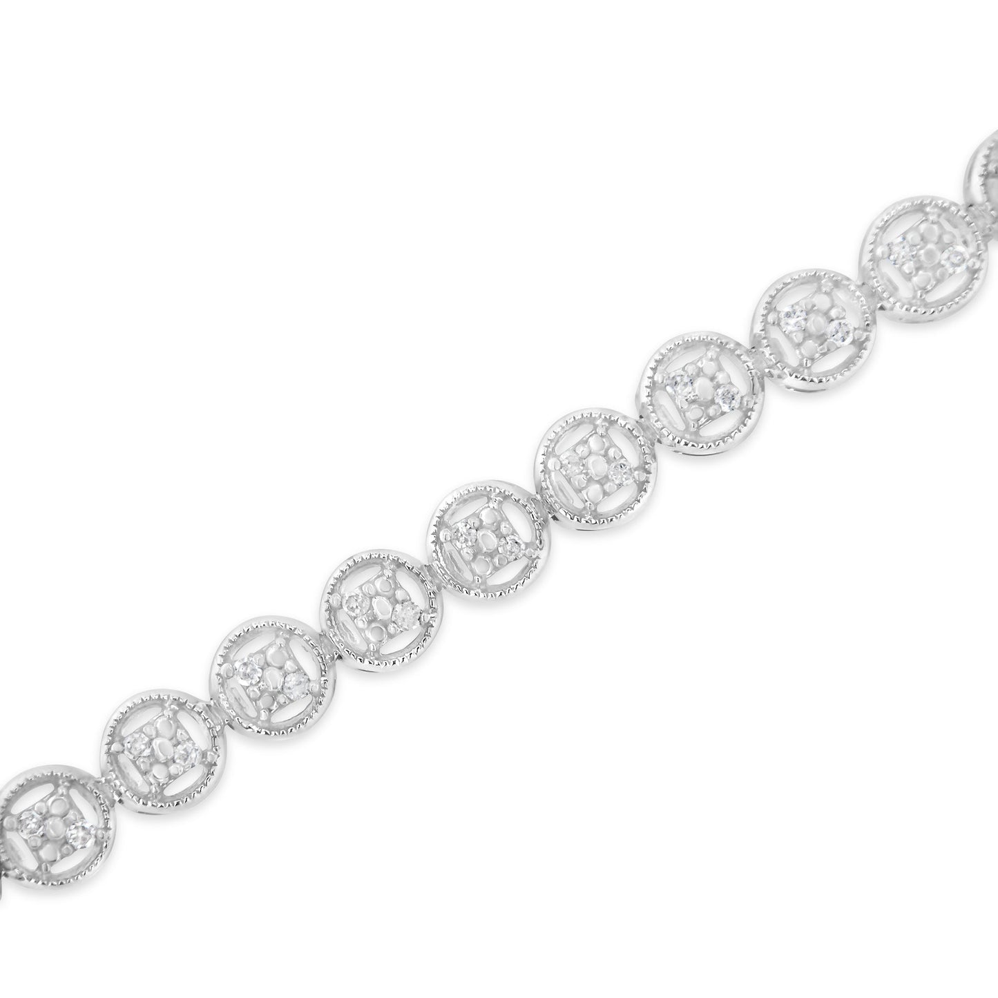 14K Rose Gold Over .925 Sterling Silver 1/4 Cttw Diamond 7" Open Circle Wheel Link Tennis Bracelet (I-J Color, I2-I3 Clarity)