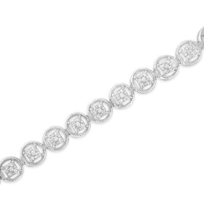 14K Rose Gold Over .925 Sterling Silver 1/4 Cttw Diamond 7" Open Circle Wheel Link Tennis Bracelet (I-J Color, I2-I3 Clarity)