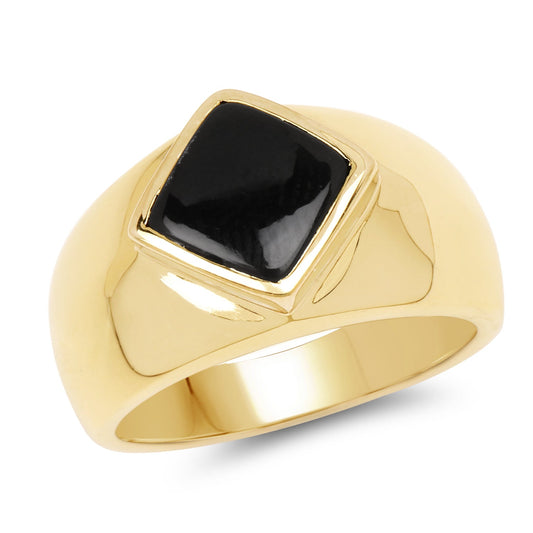 Bague en argent sterling 925 plaqué or jaune 14 carats avec onyx noir véritable de 2 carats