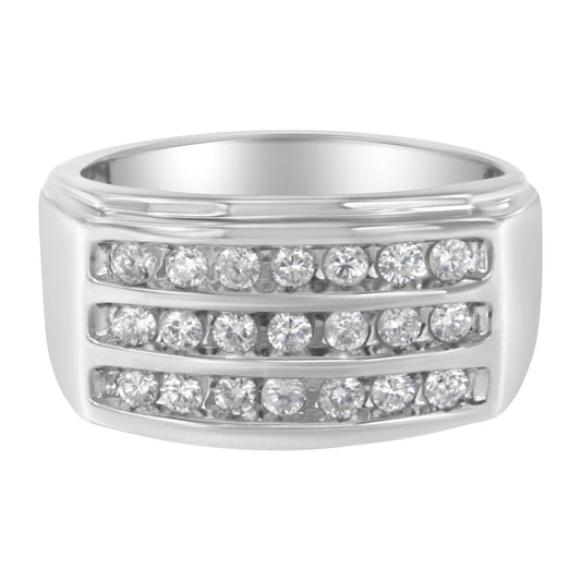 Bague homme en or blanc 14 carats sertie de diamants (1 carat total, couleur H-I, pureté SI2-I1)