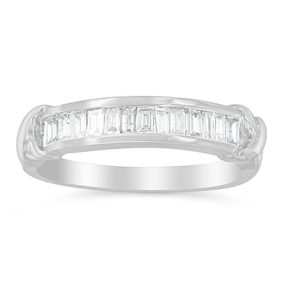 .925 Sterling Silver 1/2 Cttw Baguette Cut Diamond Channel Set X-Station Wedding Ring (H-I Color, I1-I2 Clarity) - Size 6-1/2